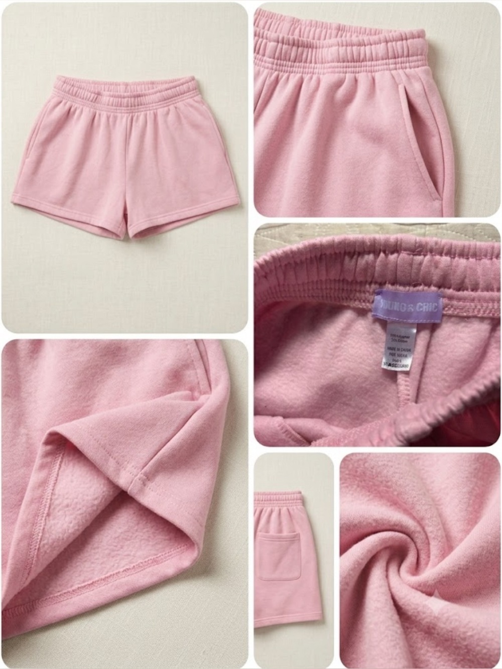 Women’s Athletic Fleece Shorts in Pink - Elastic Waist Comfort. Sweat shorts.